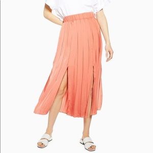 TOPSHOP Double Slit Pleated Satin Midi Skirt